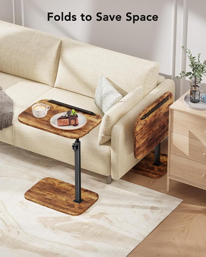 HUANUO Adjustable TV Tray, Height Adjustment TV Trays with 360° Swivel and 90° Tilt, Sturdy & Multi-Functional Sofa Table with Anti-Slip Bar, Side Table for Couch, Bedside, Dining, Living Room