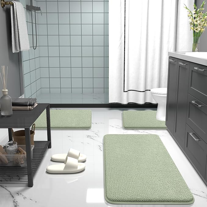 OLANLY Thick Memory Foam Bath Mat Rug 30x18, Extra Soft Absorbent Bathroom Rug, Quick Dry Bath Mats, Non-Slip, Machine Washable Carpet for Bathroom, Tub and Shower, Home Decor Accessories, Sage Green