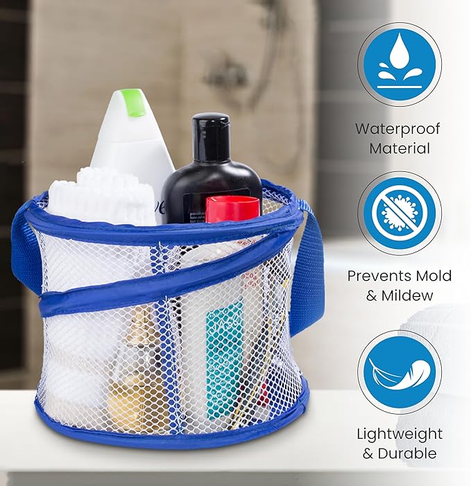 Handy Laundry Foldable Shower Caddy - Collapsible, Portable, Drainage Hole, Carry Handle, Large Compartments. Great Organizer for Camp, Travel, Gym, and Dorm (Blue)
