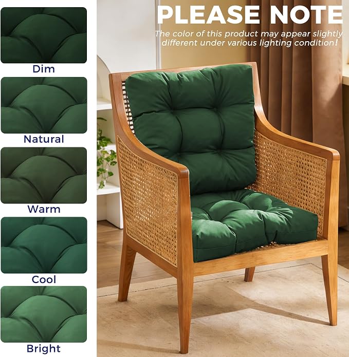 IASEAHK Outdoor Chair Cushions Set of 2, 17" x 17" x 4", Waterproof Outdoor Seat Cushions for Patio Furniture, Fade-Resistant Patio Chair Cushion, Dining Wicker Chair Pads for Porch Garden, Dark Green