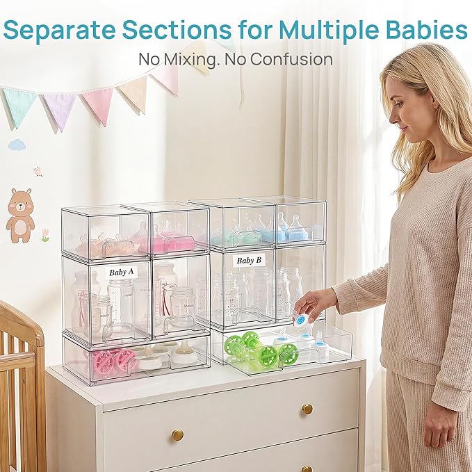 Vtopmart 10 Pack Baby Bottle Organizer Set, Stackable Storage Drawers Ideal for Kichen Countertop, Vanity, Bathroom, Cabinet, Pantry Organization