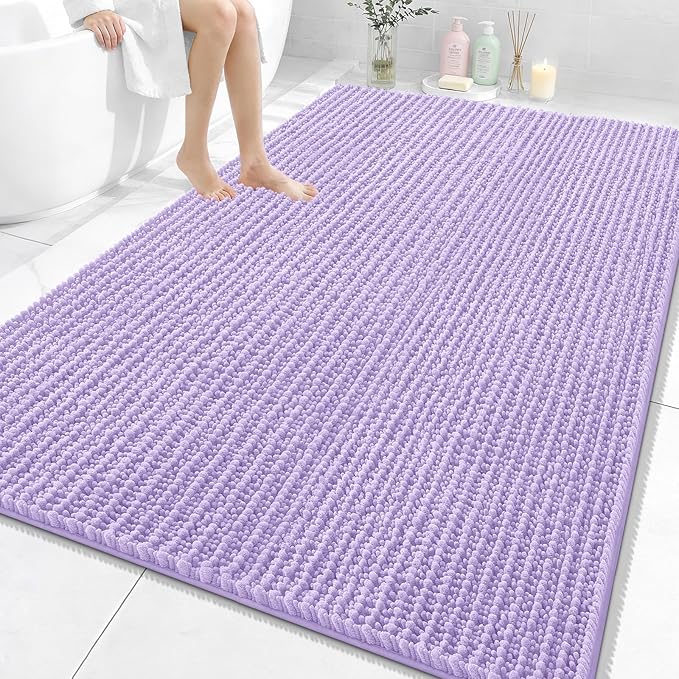 OLANLY Bathroom Rug Mat 70x46, Thick Soft and Absorbent Chenille Bath Mat, Non-Slip Rubber Backing, Machine Washable Quick Dry Bath Rugs for Tub Shower Floor, Home Decor Accessories, Lavender