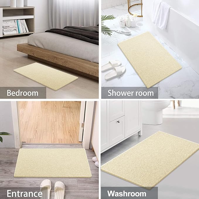 SONGZIMING Shower Mat Non Slip Without Suction Cup, 32x17 Inch PVC Loofah Shower, Bath, Tub Mat with Drain for Textured Surface, Quick Drying (Beige)