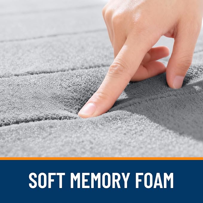 OLANLY Memory Foam Bath Mat 32x20, Super Soft Absorbent Bathroom Rugs, Quick Dry, Machine Washable Shower Floor Rugs, Bathmat Carpet, Bathroom Home Decor Accessories, Grey