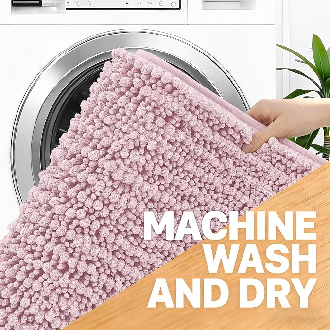 OLANLY Bathroom Rug Mat 40x32, Thick Soft and Absorbent Chenille Bath Mat, Non-Slip Rubber Backing, Machine Washable Quick Dry Bath Rugs for Tub Shower Floor, Home Decor Accessories, Dusty Rose