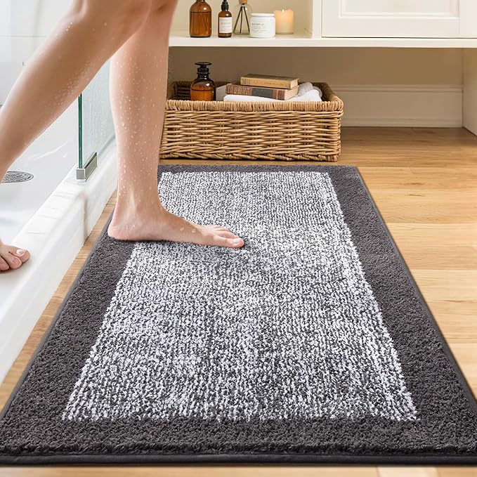 Bathroom Rugs 40x24 Non Slip Washable, Grey Bath Mat for Bathroom Floor Tub, Soft Absorbent Quick Dry Mats for Shower, Bathtub,Home Decor