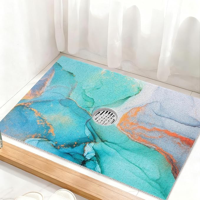 Square Shower Mat Non Slip: 32 x 24 Inch Extra Large Shower Mats with Drain Hole in Middle - PVC Loofah Anti Slip Shower Floor Matt for Inside Shower