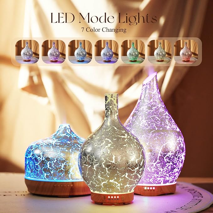 Porseme Silver Plated Essential Oil Diffuser Glass Aromatherapy Ultrasonic Humidifier Cool Mist, Auto Shut-Off,Timer Setting, BPA Free for Home Hotel Yoga Leisure SPA Office Premium Gift 150ml