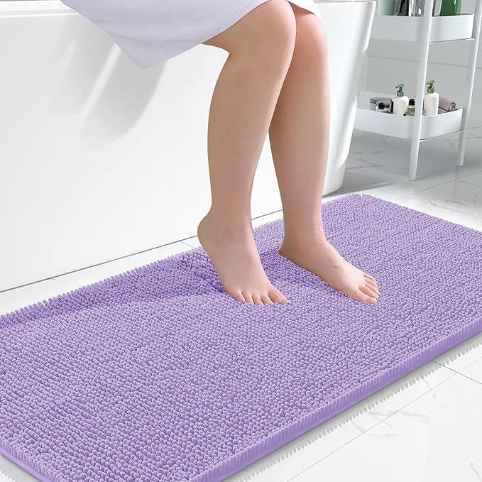 OLANLY Large Bathroom Rugs 45x27, Extra Soft Absorbent Chenille Bath Rugs, Rubber Backing Quick Dry, Machine Washable Bath Mats for Bathroom Floor, Tub and Shower, Home Decor Accessories, Lavender