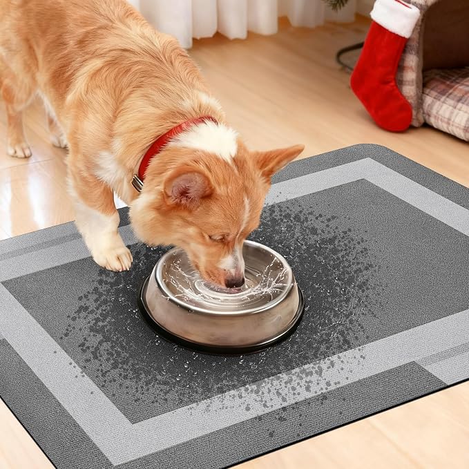 ACCUMTEK Non Slip Bath Mat, Thin Bathroom Rugs Fit Under Door, Quick Dry Bath Mats, Machine Washable Bath Rugs for Bathroom, Bathtub & Kitchen, Grey/Bordered/48 x20