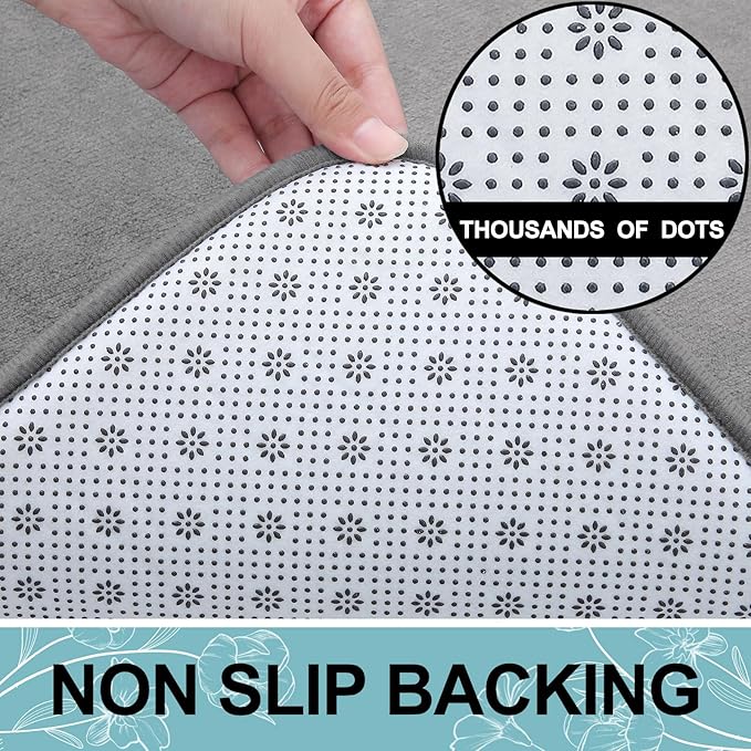 Smiry Memory Foam Bath Mat 40x32, Extra Soft and Absorbent Bathroom Mats, Non Slip Washable Carpet for Floor, Shower and Tub, Grey