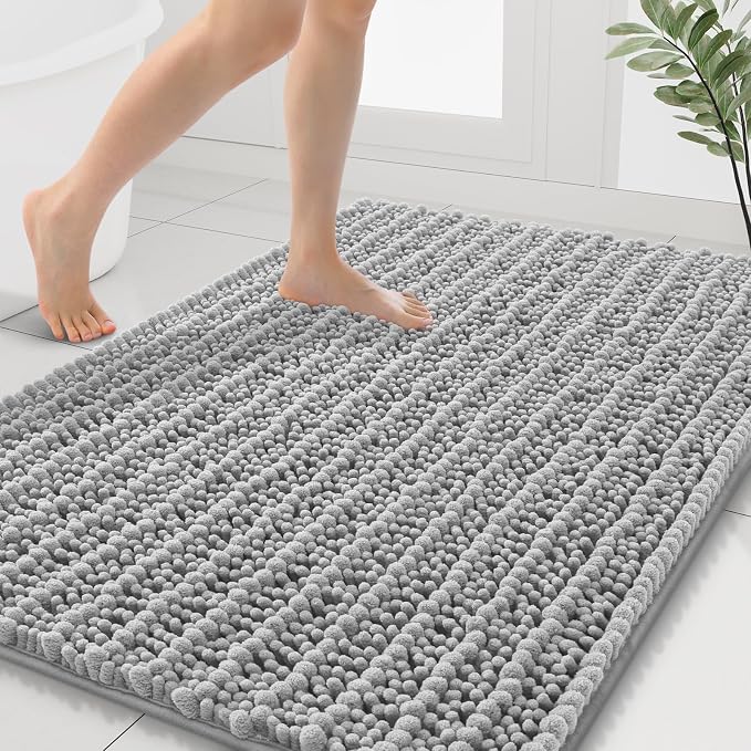 Smiry Bathroom Rugs Mat 40x32, Extra Soft Absorbent Chenille Bath Rugs, Non Slip Rubber Backing Machine Washable Quick Dry Bath Mats for Bathroom Floor, Tub, Shower, Home Decor Accessories, Light Grey