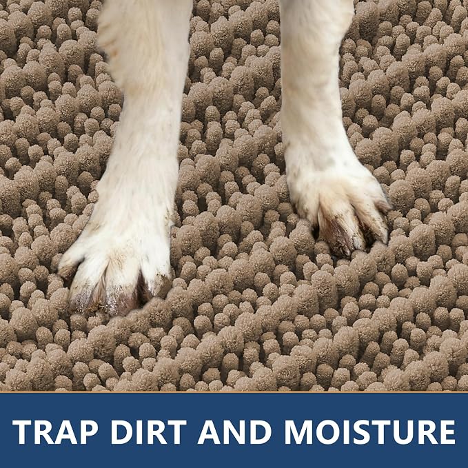 Smiry Dog Door Mat for Muddy Paws 70x24, Absorbent Dirt Trapper, Non-Slip Washable Chenille Entryway Rug for Inside Floor, Camel, Layered Pattern
