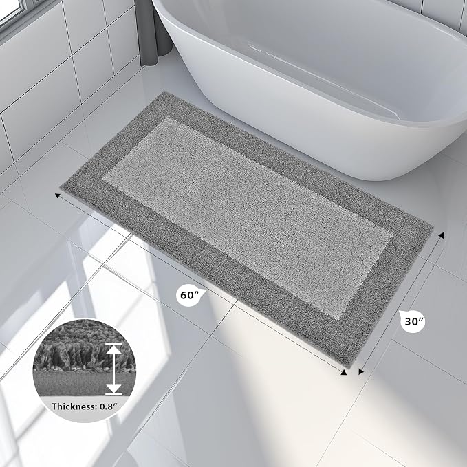 anllugs Bathroom Rugs 30" x 60", Non-Slip Extra Soft Absorbent Bath Rugs, Machine Washable Quick Dry Bath Mats for Bathroom Floor, Shower, Bathtub and Sink, Grey & Dark Grey