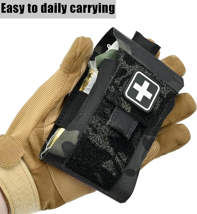 Mini IFAK Pouch, Compact Empty First Aid Organizer with Elastic Loops and Pull Tab, Portable EDC Micro Trauma Pouch for Pocket Backpack and Outdoor Carry