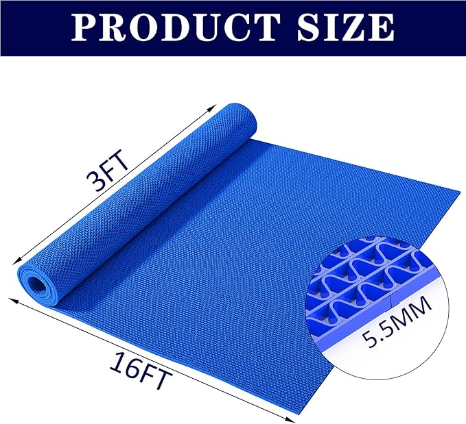 Drainage Mat 3x16 Ft 0.22” Thick PVC Commercial Floor Mat Non Slip Pool Mat S-Shaped Shower Floor Heavy Duty Roll for Wet Area Kitchen Hotels Bars Bathroom Patio Outdoor Indoor Rug (Blue, 3x16 Ft)