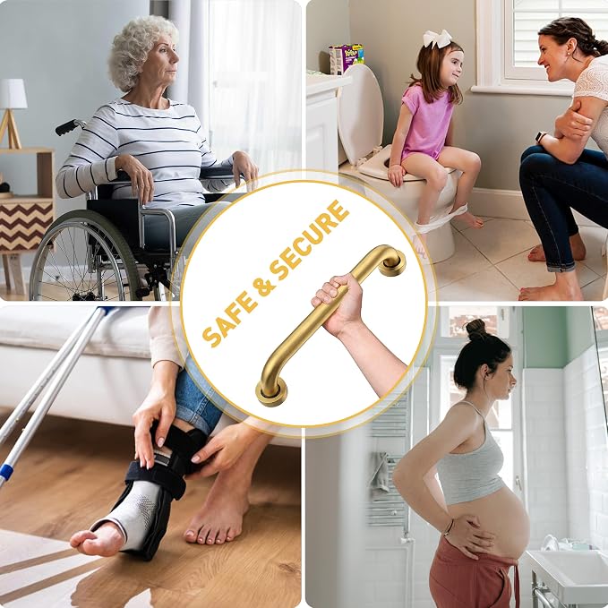 Shower Grab Bar,18 Inch Anti Slip Brushed Gold Stainless Steel Grab Bars for Bathtubs and Showers, Bathroom Grab Bar,Safety Shower Handle,Handicap Elderly Injury Senior Assist Bath Handle