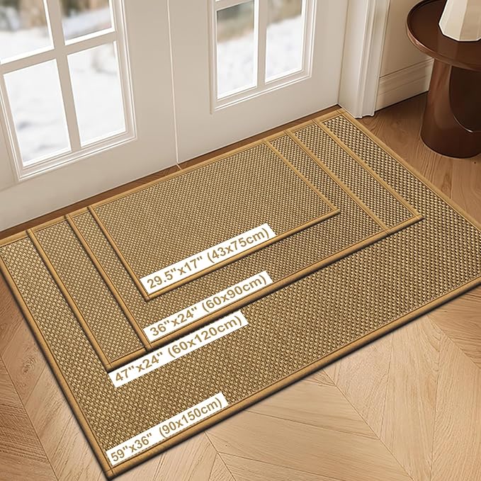 LEKEEPGO Door Mat 24"x47", Non Slip Door Mat Indoor Entrance, Rubber Backing Front Indoor Door mats Washable Absorbent Low-Profile Doormat Entryway Entry Resist Dirt Inside Door Mats, Light Brown