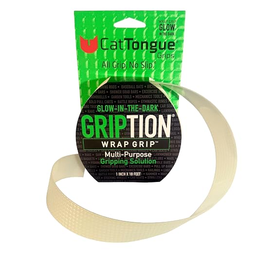CATTONGUE GRIPS Non-Abrasive Grip Tape Roll - 1” Wide Heavy-Duty, Waterproof Anti-Slip Tape for Wrapping Tools, Grab Bars, Gym Equipment & More - Indoor & Outdoor Non-Skid Solution (Glow, 10ft)