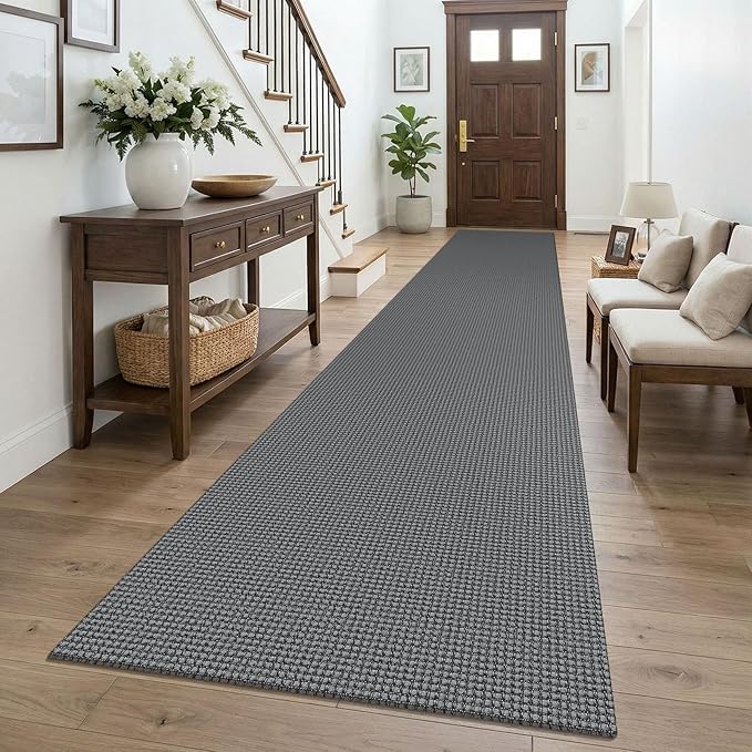 KOZYFLY Braided 2.5'x16' Runners Rugs for Hallway, Extra Long Washable Runner Rug, Woven Non Slip Kitchen Runner, Cotton Entryway Rug, Floor Carpet for Entry, Aisle, Hall, Grey/Dark Grey