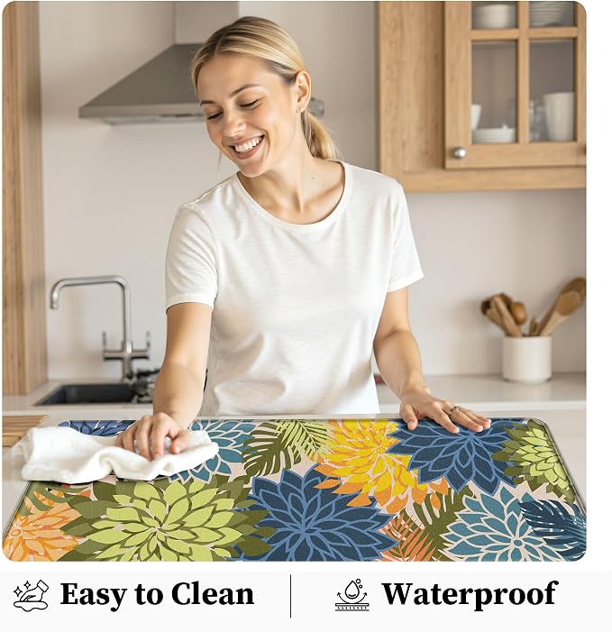 Arenarug Kitchen Mats for Floor 2PCS Cushioned Anti Fatigue Kitchen Mats Waterproof Non Slip Kitchen Mat Rug Set Comfort Foam Standing Mat for Sink, Laundry, Office, 24"x39"+24"x59", Yellow Green
