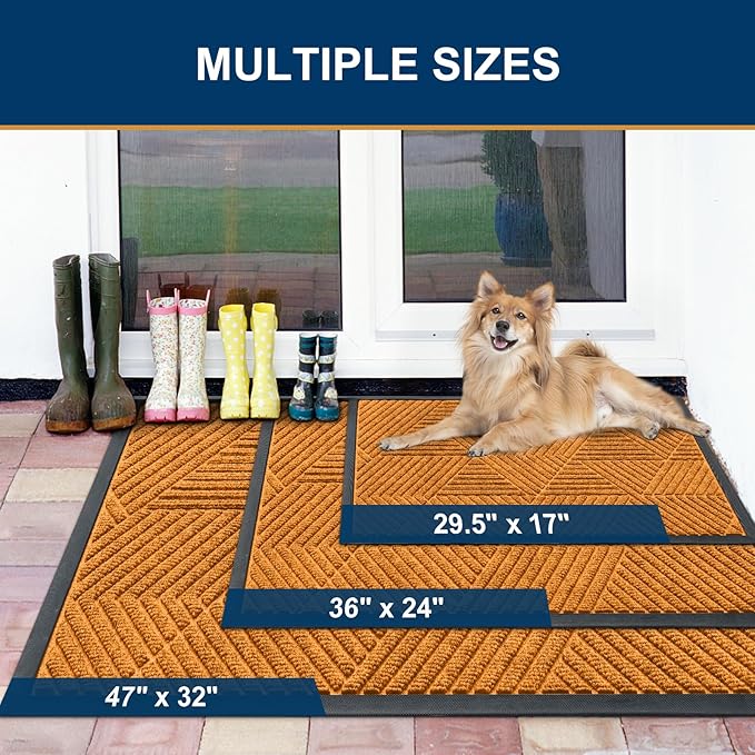 Smiry Front Door Mat Outside Entrance, Heavy Duty Sturdy Natural Rubber Doormat, Trap Dirt and Moisture, Easy Clean Low Profile Welcome Floor Mats for Indoor Outdoor Entry, 35x23 Inch, Amber