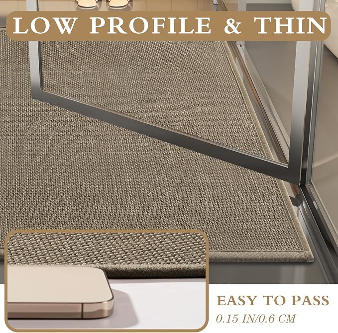 YIHOUSE Brown Bathroom Rug Sets 5 Piece, Dark Beige Absorbent Bath Mat for Bathroom Non Slip Washable,Bath Room Mat Quick Dry, Thin Bath Rug Set for Toilet and Floor