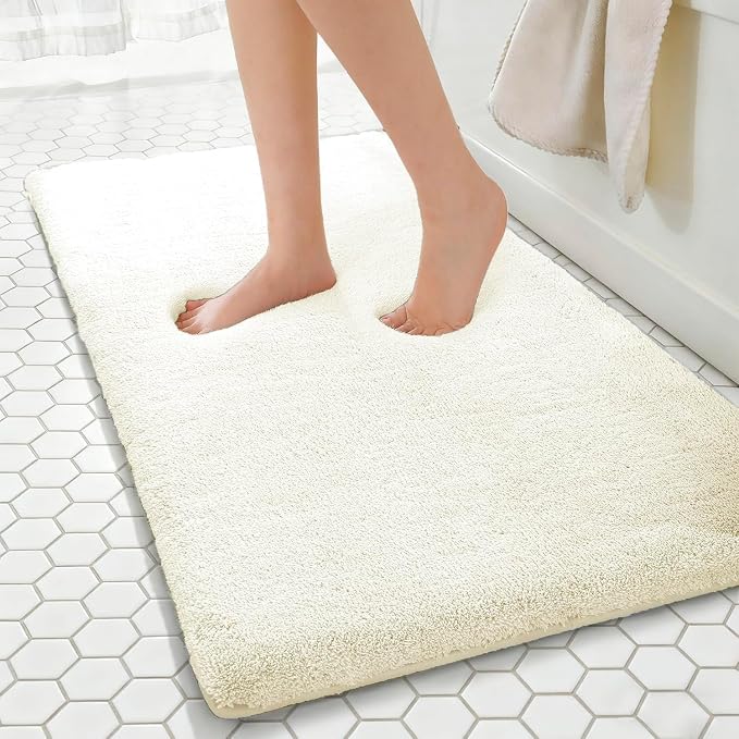 MINIDEAR Bathroom Rugs 47x24 Cream - Thick Memory Foam Bath Mat, Ultra Soft & Plush Fluffy, Non-Slip, Quick Dry, Absorbent Washable Floor Microfiber Mat for Tub, Home Decor Accessories