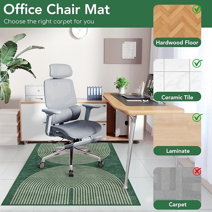 Office Chair Mat for Hardwood Floor&Tile Floor,36"X 48" Heavy Duty Desk Chair Mat for Hard Floors,Under Desk Rug for Rolling Computer Chair,Anti Slip,Low Pile Carpet Floor-Geo Green