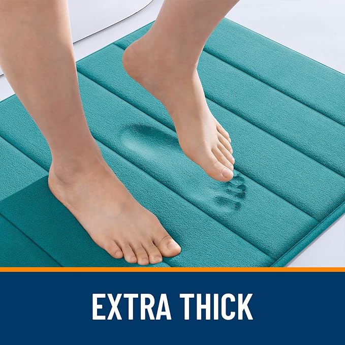 OLANLY Memory Foam Bath Mat 44x24, Super Soft Absorbent Bathroom Rugs, Quick Dry, Machine Washable Shower Floor Rugs, Bathmat Carpet, Bathroom Home Decor Accessories, Deep Lake