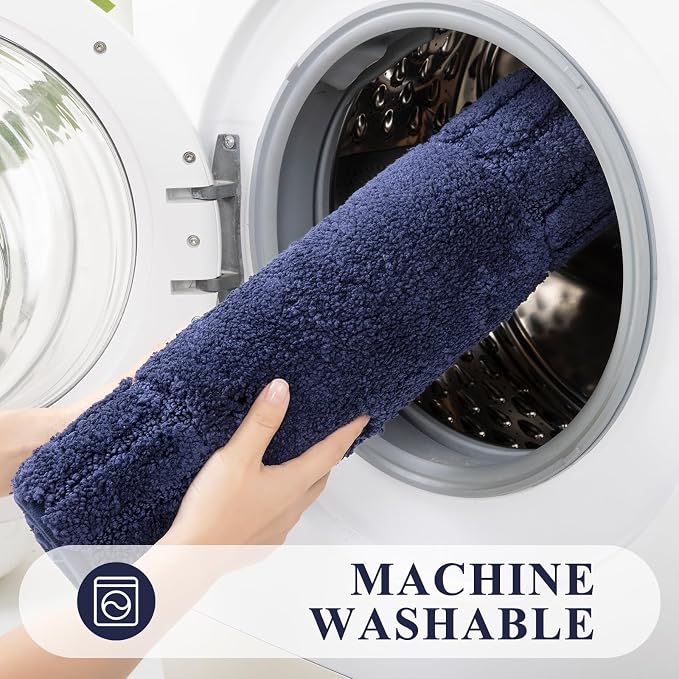Pauwer Bathroom Rugs Sets 3 Piece Bathroom Shower Rugs with U-Shaped Contour Toilet Mat Absorbent Microfiber Plush Bath Mats Non Slip Bath Rugs Machine Washable Shaggy Bath Mat Set, Navy