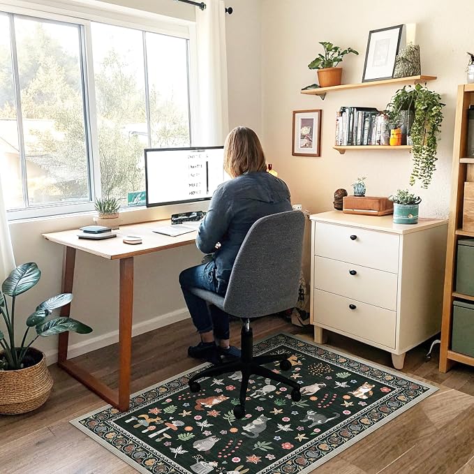 Office Chair Mat for Hardwood Floor & Tile Floor,36"x48"Heavy Duty Desk Chair Mat for Hard Floors, Under Desk Rug for Rolling Computer Chair,Anti Slip,Low Pile Carpet Floor-Colorful Animals