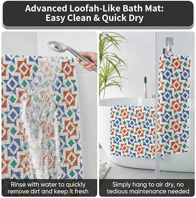 Square Shower Mat Non Slip, 24 x 24 Inch PVC Loofah Shower Floor Mats for Wet Areas, Soft Comfortable Bath Mats for Bathroom, Foot Scrubber Anti Slip Bath Mat, Quick Drying