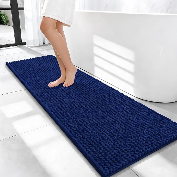 OLANLY Thick Bathroom Runner Rugs 47x17, Extra Soft Absorbent Chenille Bath Rugs, Rubber Backing, Machine Wash Dry, Long Bath Mats for Bathroom Floor, Tub and Shower, Home Decor Accessories, Navy