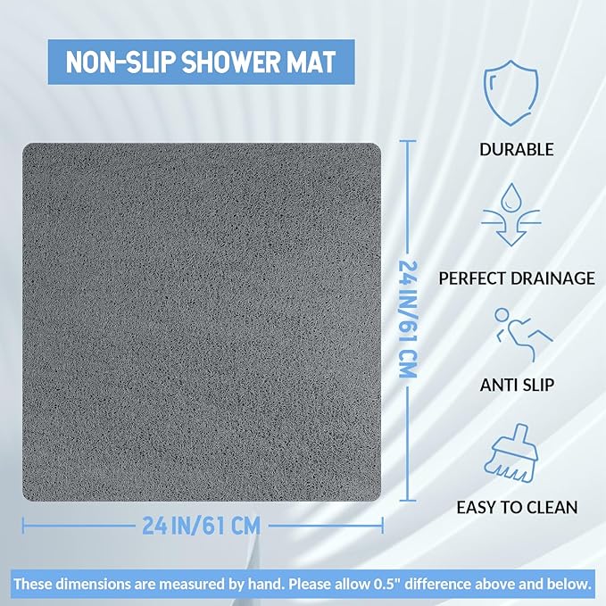 Hargiis Non Slip Shower Mat, Anti Slip Bath Mat, Quick Drying Bath Tub Mats, Foot Scrubber Mat, Anti Slip Mat for Tub, Floor, Bathroom, Home, Kitchen, Hotel (Grey 24”x24”)