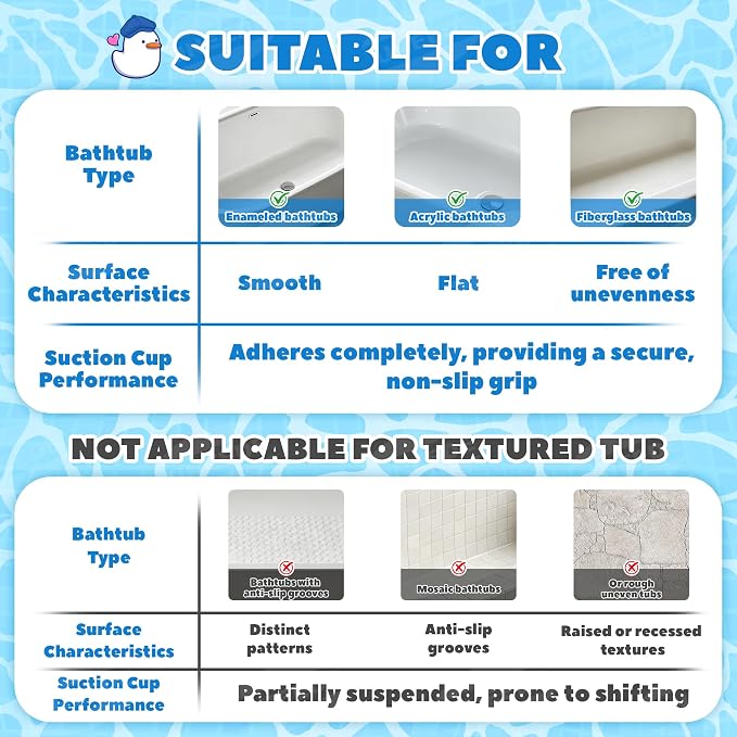 UNEEDE Kids Bathtub Mat Non Slip Shower Mat for Toddlers, Washable Anti Slip Tub Surface, Soft Rubber Mat for Bathtub Shower, Waterproof Bathtub Essentials for Children（Not for Textured Surfaces）