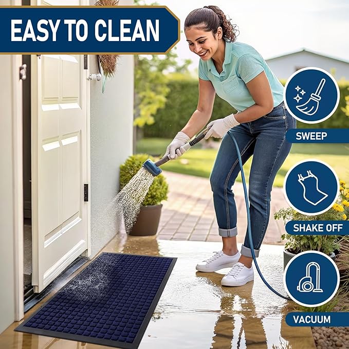 Smiry Front Door Mat Outside Entrance, Heavy Duty Natural Rubber Doormat, Non Slip, Trap Dirt and Moisture, Easy Clean, Low Profile Welcome Floor Mats for Indoor Outdoor Entry, 70x46.5 Inch, Navy Blue