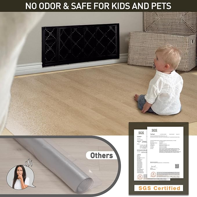 Clear Plastic Floor Mat for Under Dining Table, 5'×7' Large No Slip Waterproof Vinyl Area Rug for Home, Anti-Spill Hard Floor Protector Cover for Living Room, Splat Mat for Under High Chair