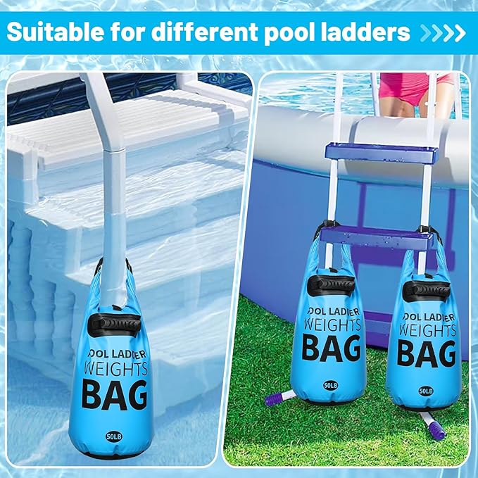 Heavy Duty Pool Ladder Weights - 50lbs Sand Fillable Universal Sand Bags Step Anchors, 500D PVC Waterproof Tear-Resistance Foldable Sandbags for Above Ground Swimming Pools Stair Entry Systems, 2 Pack