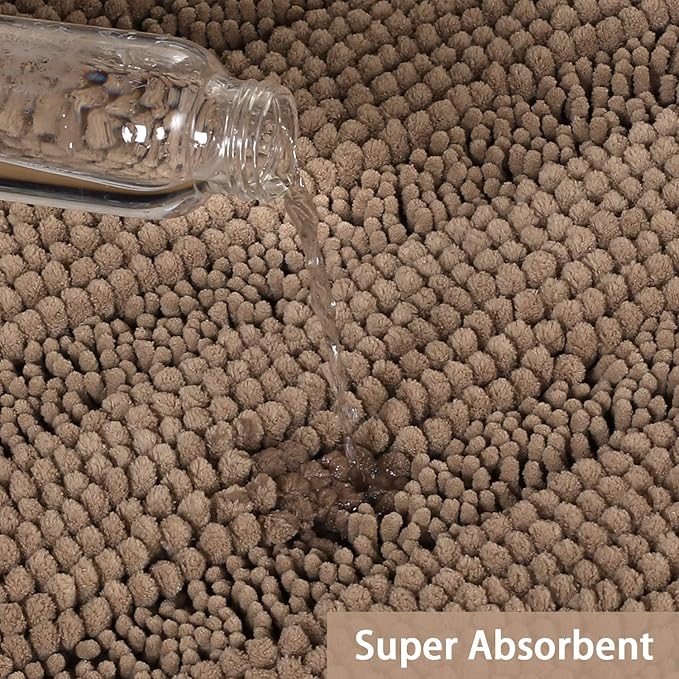 Turquoize Chenille Bathroom Rugs Bath Bath Mats for Bathroom Shaggy Rugs for Bedroom Chenille Bath Rugs 1 Piece Non Slip Super Absorbent Washable Bath Mat, 20"x 32", Taupe Brown