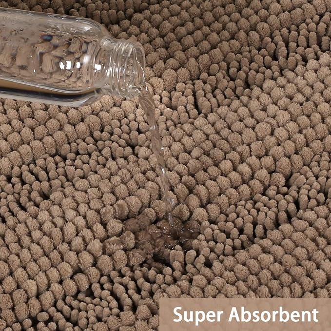 Turquoize Chenille Bath Rugs Shaggy Bathroom Rugs Non Slip Bath Rugs for Bathroom 20 x 32 and 17 x 24 Taupe Brown Bath Rug Extra Soft and Absorbent Area Rug, (20" x 32" and 17" x 24"), Taupe Brown