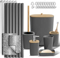 Clara Clark Bathroom Accessories Set - Bathroom Set, Bathroom Sets with Shower Curtain and Rugs, Shower Curtain Set with Bathroom Trash Can - Ombre Grey - 22PC