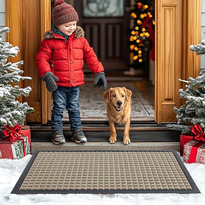 Smiry Front Door Mat Outside Entrance, Heavy Duty Natural Rubber Doormat, Non Slip, Trap Dirt and Moisture, Easy Clean, Low Profile Welcome Floor Mats for Indoor Outdoor Entry, 70x46.5 Inch, Beige