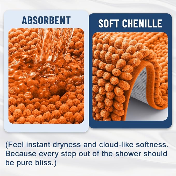 Grandaily Chenille Striped Bathroom Rugs 30x20, Extra Thick and Soft Absorbent Bath Mats, Rubber Backing, Plush Shaggy Shower Carpet, Machine Wash Dry, Bath Rug for Bathroom, Clay