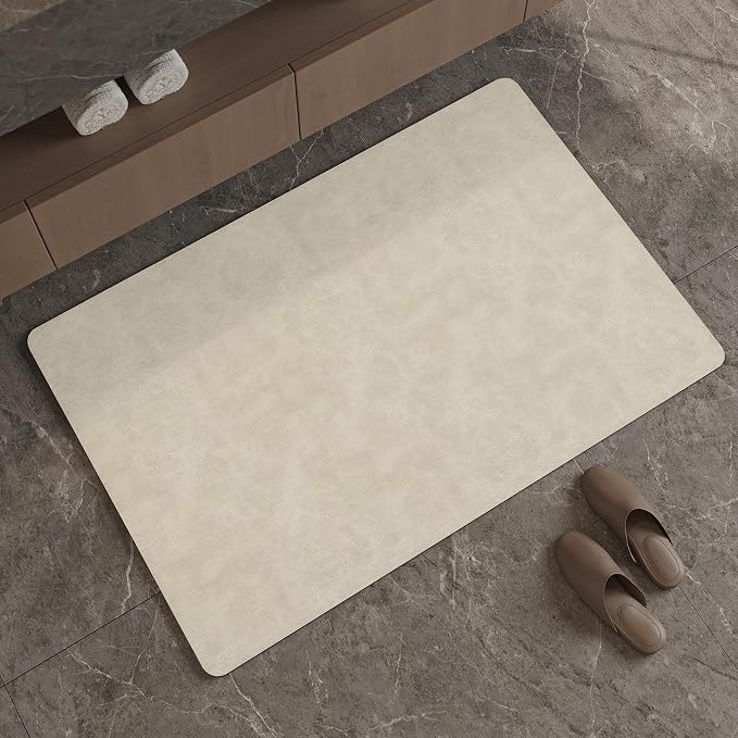 Mecko Bath Mat, Ultra Absorbent Quick Dry Bathroom Floor Mats-Rubber Non-Slip Thin Bathroom Rug Fit Under Door, Faux Suede Surface Shower Rug for Bathtub, Sink, Shower Room(Light Brown,20"x32")