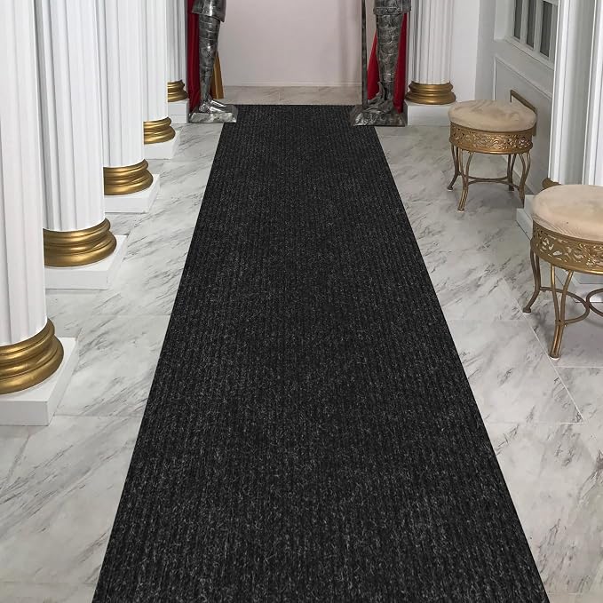 Ottomanson 2'7" x 15' Hallway Runner with Scraper Pile - Extra Durable Non-Slip Rug Mat for Indoor & Outdoor Use - Ideal for Kitchen, Entryway & Garage - High-Traffic Carpet, Black