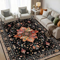 RELEANY Area Rugs 5'x7' Washable Non-Slip, Floral Vintage Distress Medallion Carpet for Living Room Bedroom Dining Room, Black Colorful Floral Dark Tan