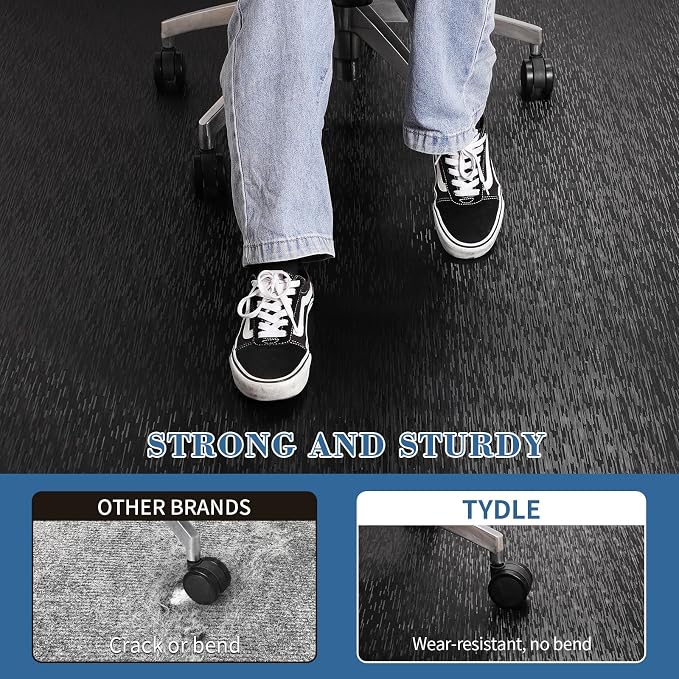 Office Chair Mat, TYDLE 59"x75" Large Chair Mat for Hard Floor, Vinyl Mat for Gaming Chairs, Slip Resistant Rolling Computer Under Desk Mat for Hardwood Floor, Black