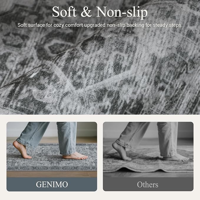 GENIMO Kitchen Rugs Non Slip Washable, 2PCS Kitchen Mats for Floor, Cushioned Standing Mat, Kitchen Runner Rug Floor Mat for Kitchen Decor, Laundry, Sink, Home, 20"x32"+20"x48", Vintage Grey