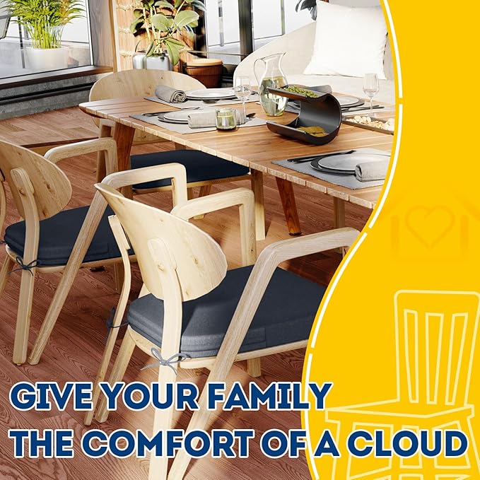 AAAAAcessories D-Shaped Chair Cushions, 2" Thick Dining Chair Pads with Ties and Removable, Machine-Washable Cover, 17" x 16", Set of 2, Charcoal Gray